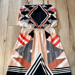 Express Geometric Patterned Dress with Straps lined top, adjustable straps